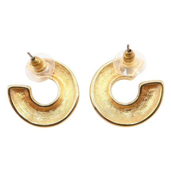 Vintage Cream Enamel & Gold Tone Hoop Loop Pierced Earrings Unsigned 1" - Picture 3 of 3